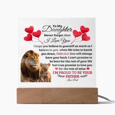 Acrylic Square Language To My Daughter plaque featuring lion imagery and heartfelt message.